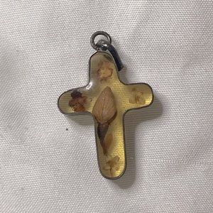Antique Dried Flower Cross Pendant
